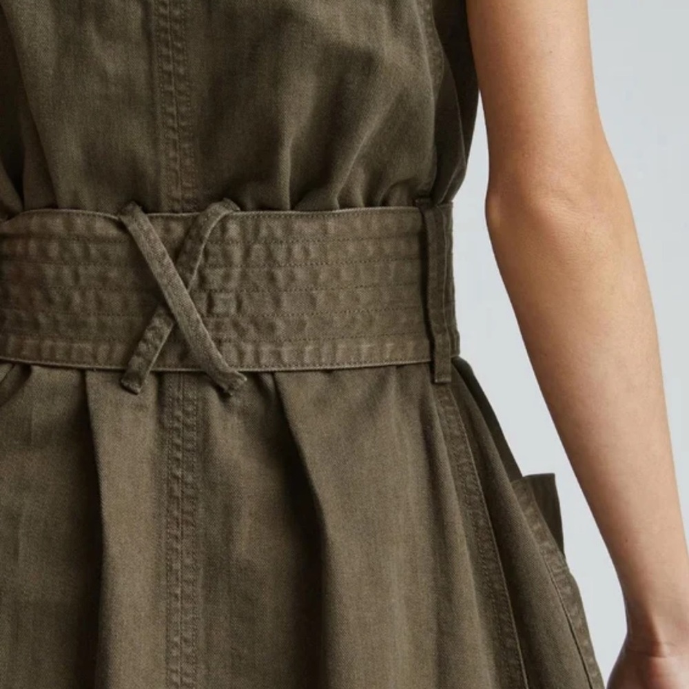 Everlane The Organic Cotton Herringbone Dress - M, Beech Olive Green - Picture 4 of 9